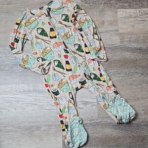 Bums And Roses One Piece Pajama Footie Bamboo Sushi Ramen Zip